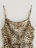 Summer Animal Pattern Printed Top Silk Satin Textured Pants Set