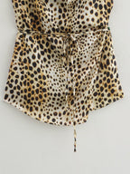 Summer Animal Pattern Printed Top Silk Satin Textured Pants Set