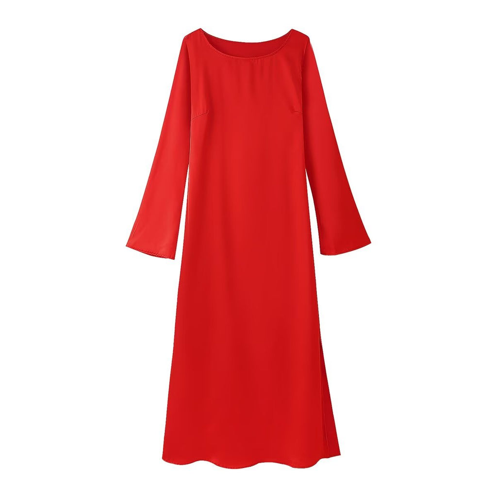 Long-Sleeve Satin Maxi Dress