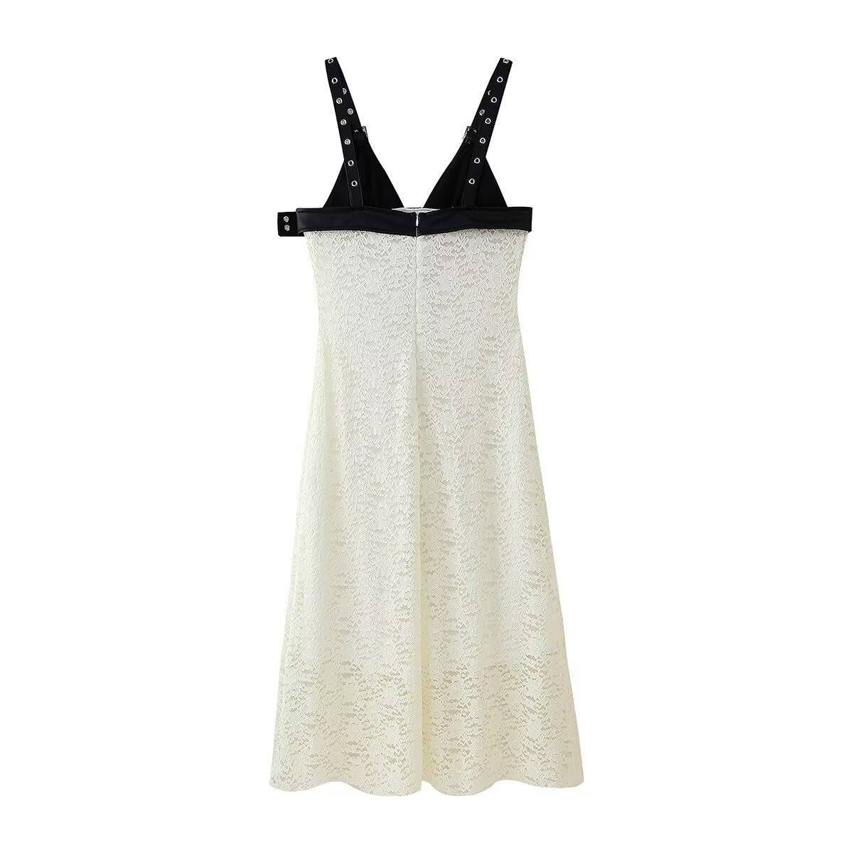 Women's Faux-Leather Maxi Dress with Lace Panels