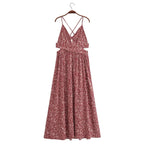 Women's Stylish Opening Design Printing Midi Sling Dress
