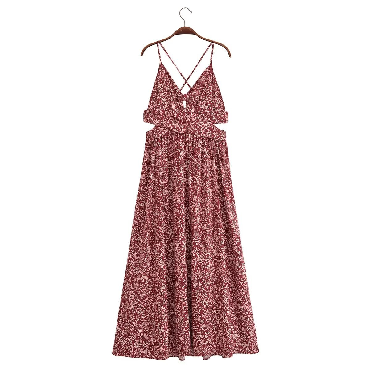 Women's Stylish Opening Design Printing Midi Sling Dress
