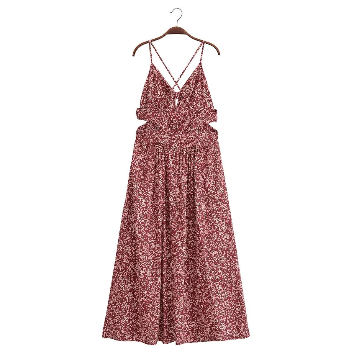 Women's Stylish Opening Design Printing Midi Sling Dress
