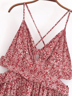 Women's Stylish Opening Design Printing Midi Sling Dress