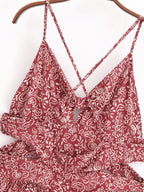 Women's Stylish Opening Design Printing Midi Sling Dress