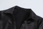 Satin Long-Sleeve Pleated Dress