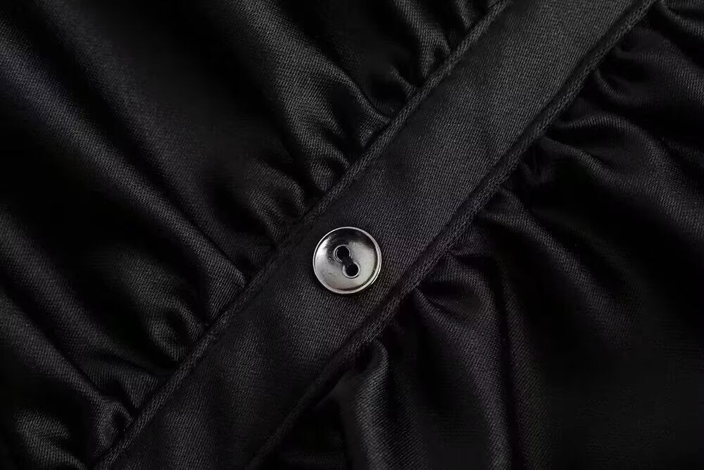 Satin Long-Sleeve Pleated Dress