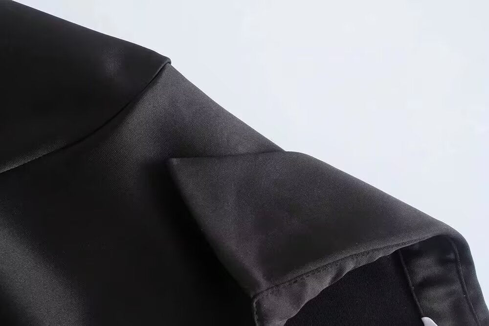 Satin Long-Sleeve Pleated Dress