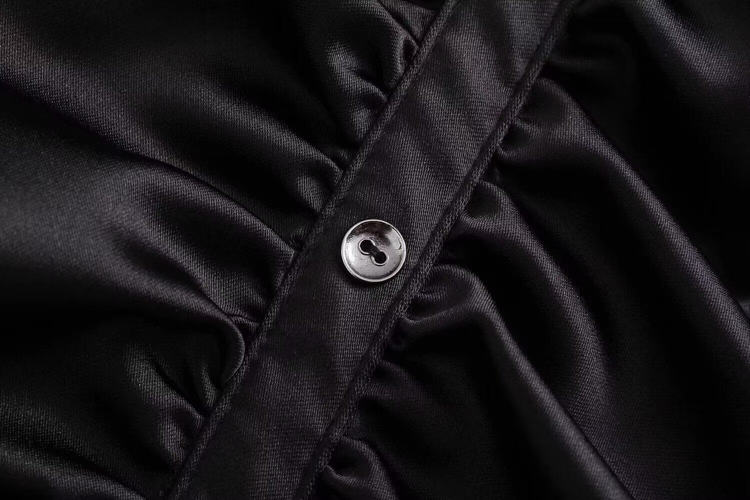 Satin Long-Sleeve Pleated Dress