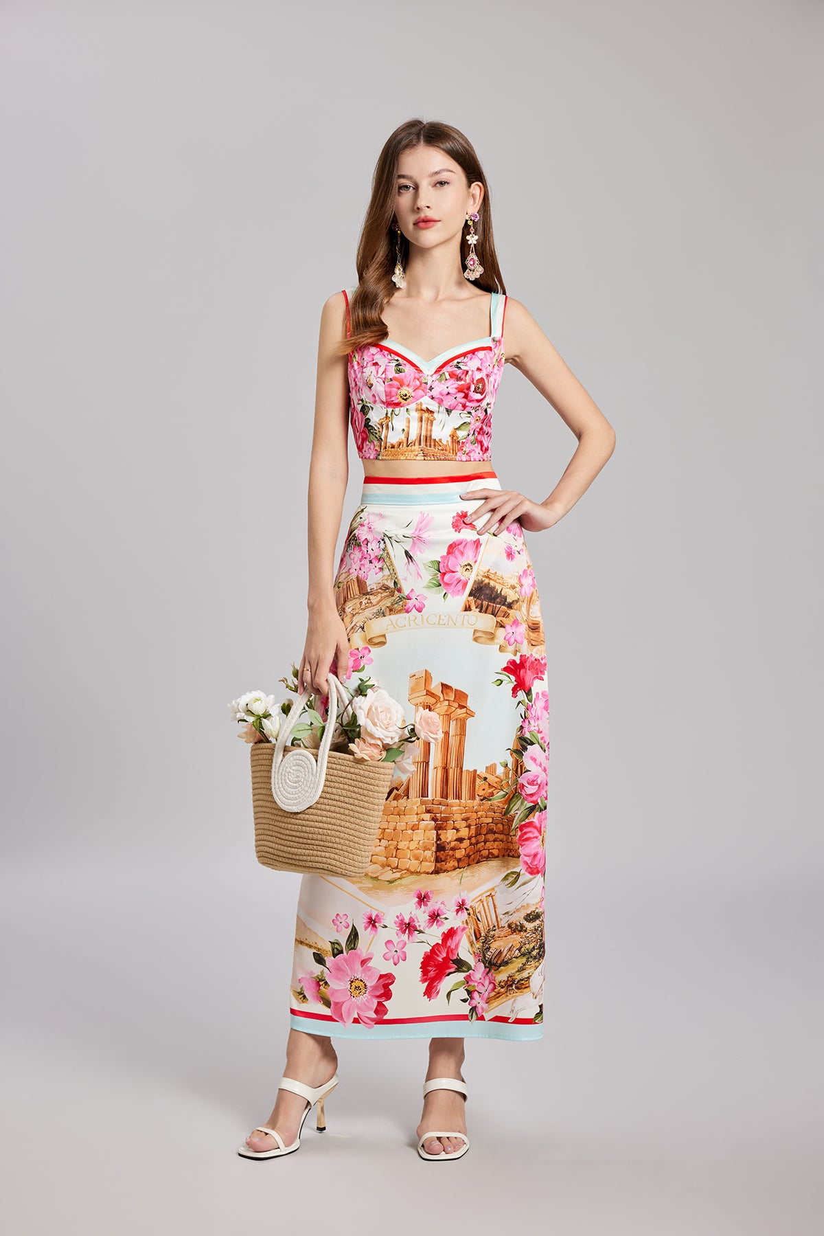 Women's Printed Strapless Top & Skirt Set