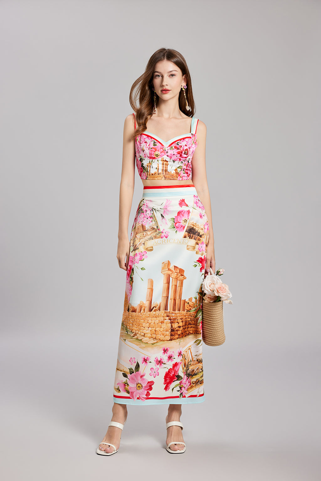 Women's 's Printed Strapless Top & Skirt Set