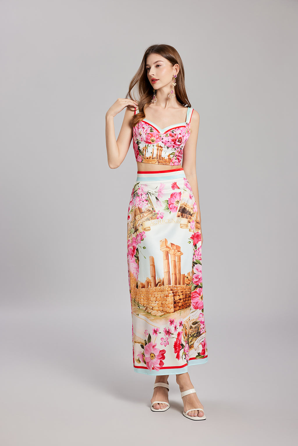 Women's 's Printed Strapless Top & Skirt Set