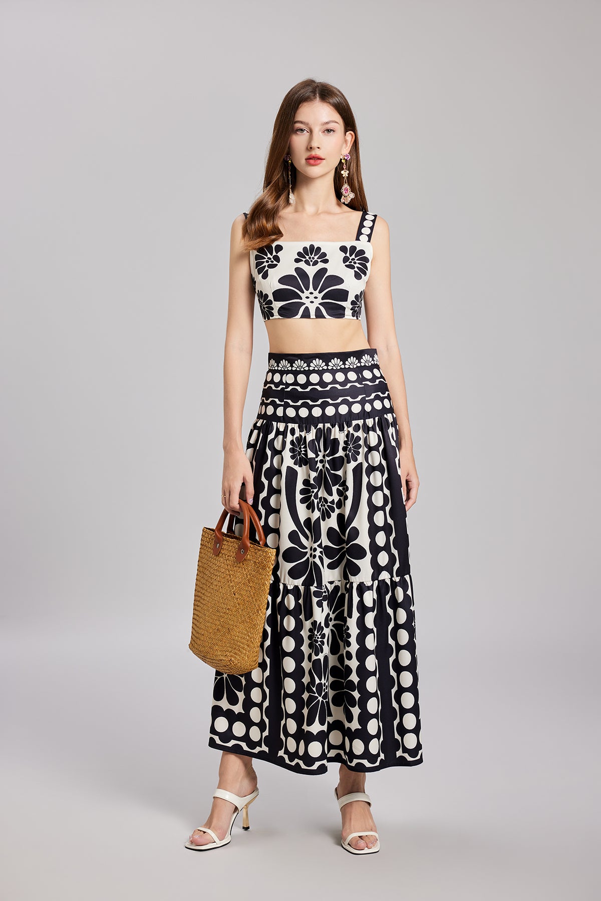Women's Floral Camisole & High-Waisted Skirt Set