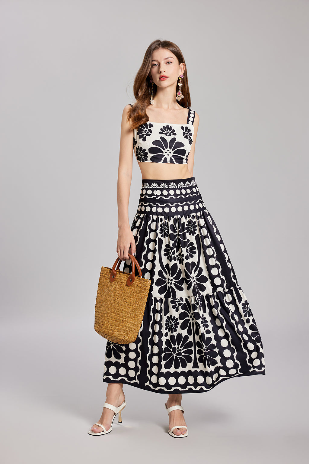 Women's 's Floral Camisole & High-Waisted Skirt Set