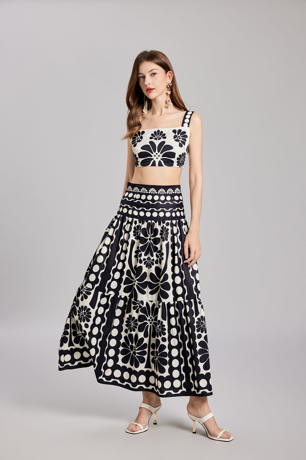 Women's 's Floral Camisole & High-Waisted Skirt Set