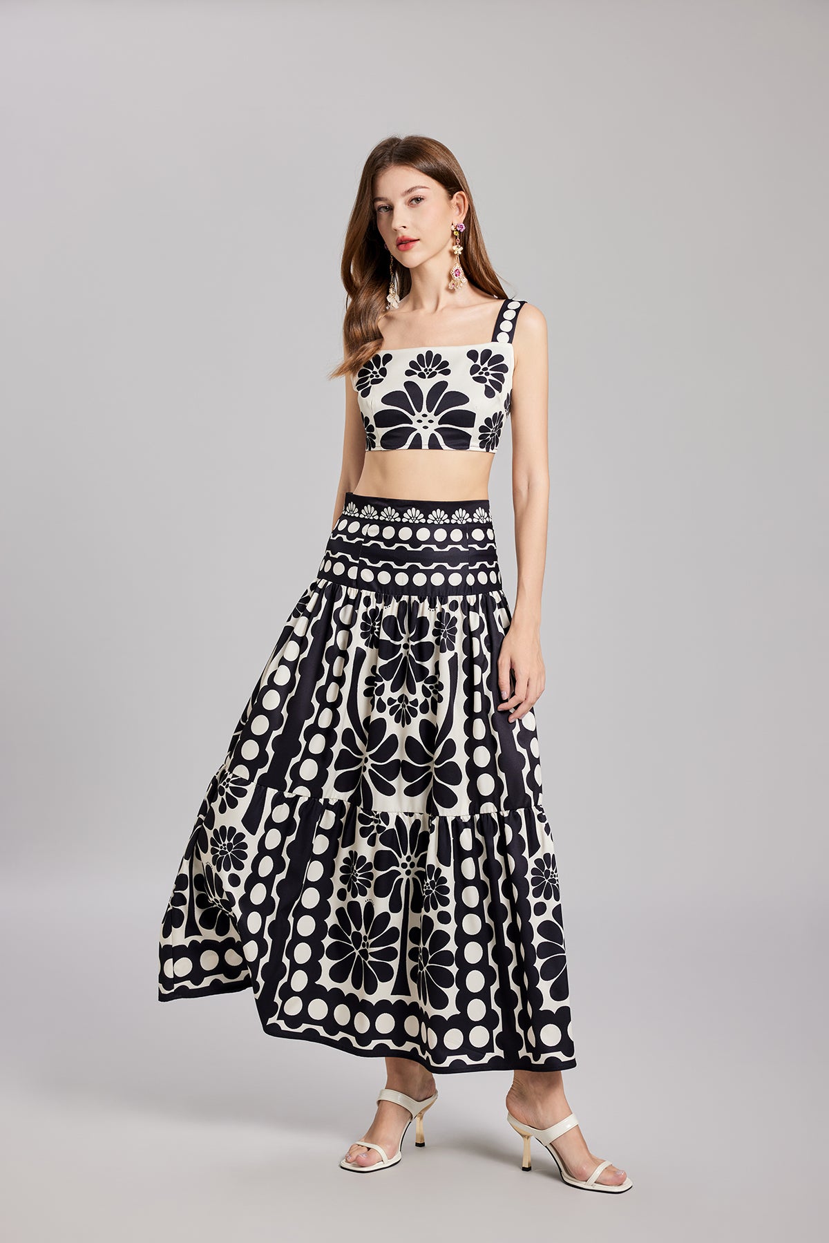 Women's Floral Camisole & High-Waisted Skirt Set