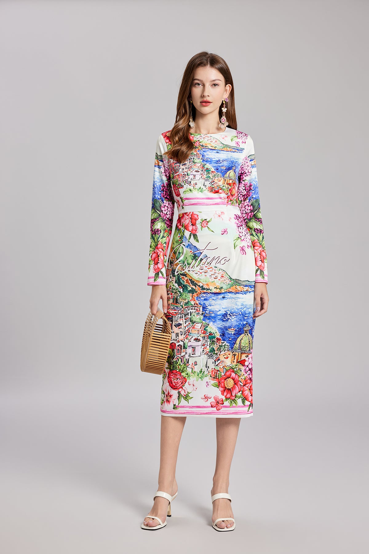 Women's 's Landscape Print Slim-Fit Dress