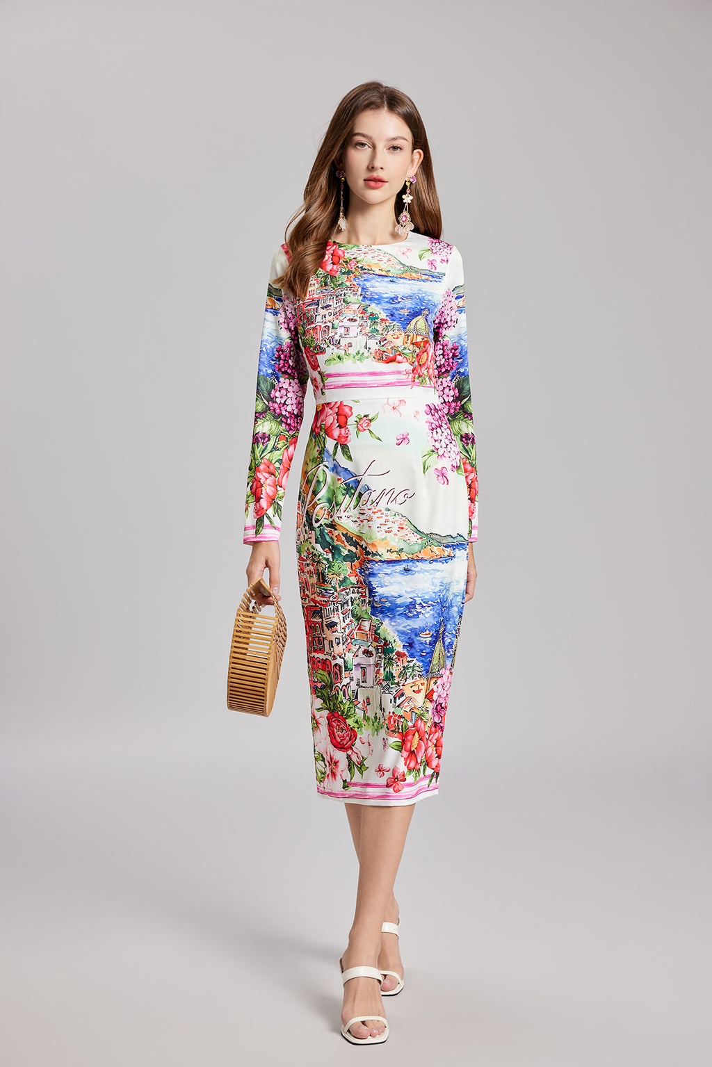 Women's 's Landscape Print Slim-Fit Dress