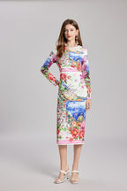 Women's 's Landscape Print Slim-Fit Dress