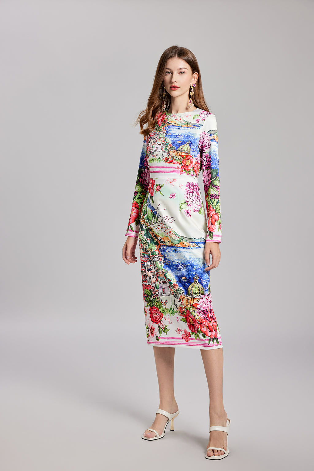 Women's 's Landscape Print Slim-Fit Dress