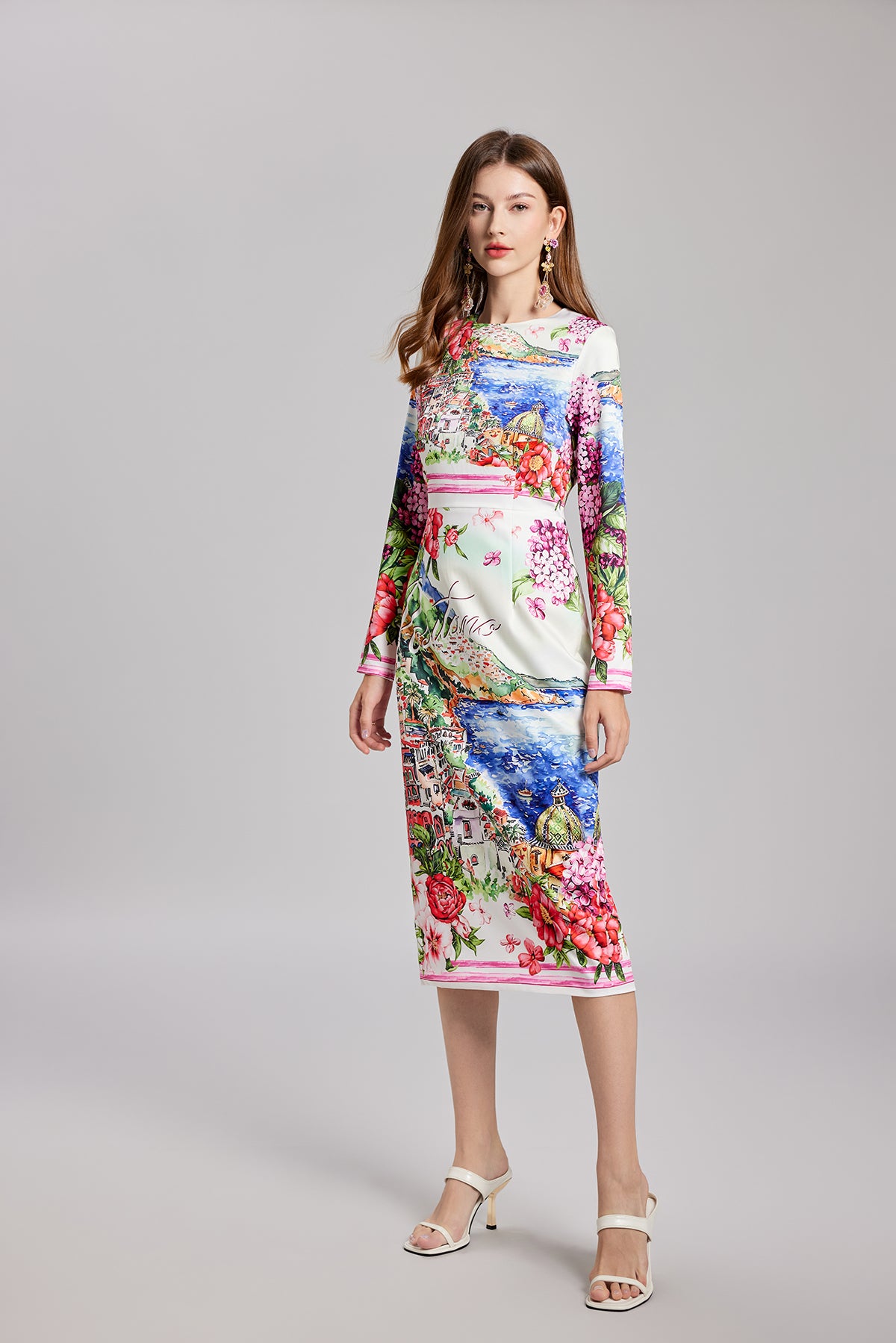 Women's 's Landscape Print Slim-Fit Dress
