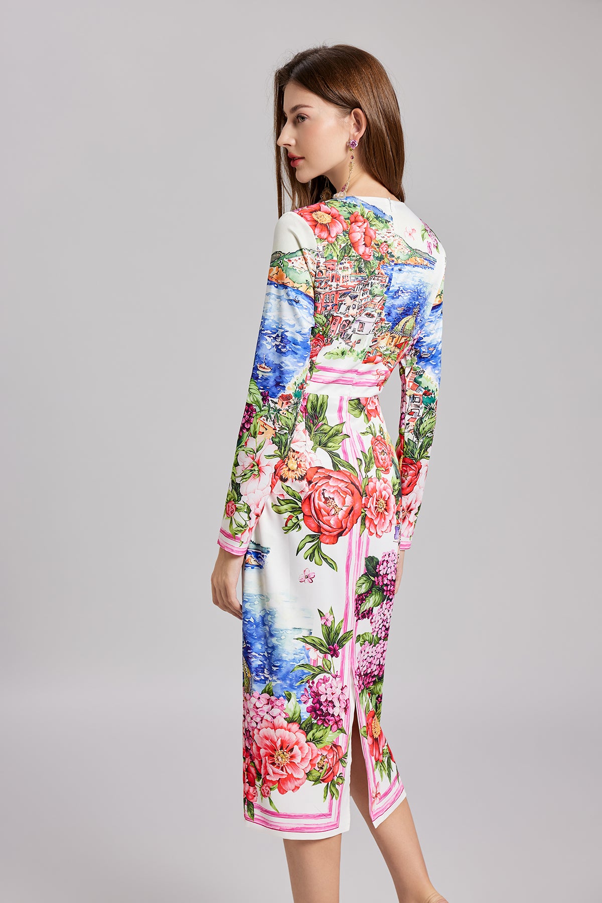 Women's 's Landscape Print Slim-Fit Dress