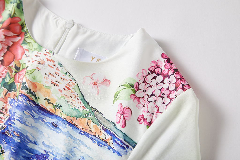 Women's 's Landscape Print Slim-Fit Dress