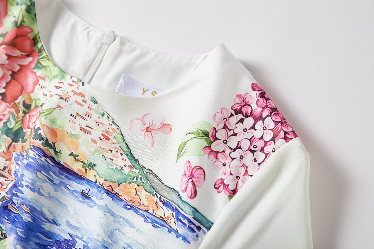 Women's 's Landscape Print Slim-Fit Dress