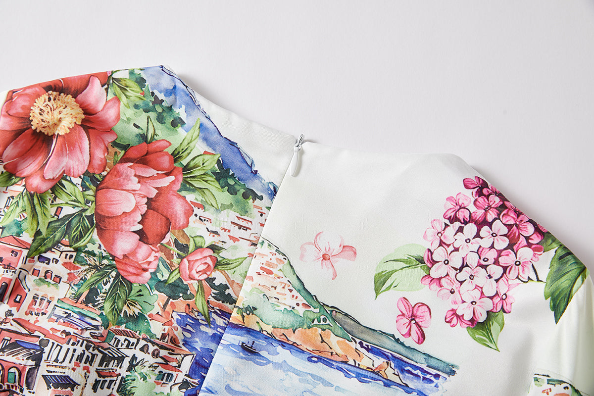 Women's 's Landscape Print Slim-Fit Dress