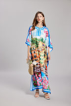 Women's 's Vintage Printed Long-Sleeve Dress