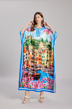 Women's 's Vintage Printed Long-Sleeve Dress