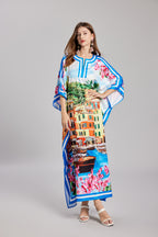 Women's 's Vintage Printed Long-Sleeve Dress