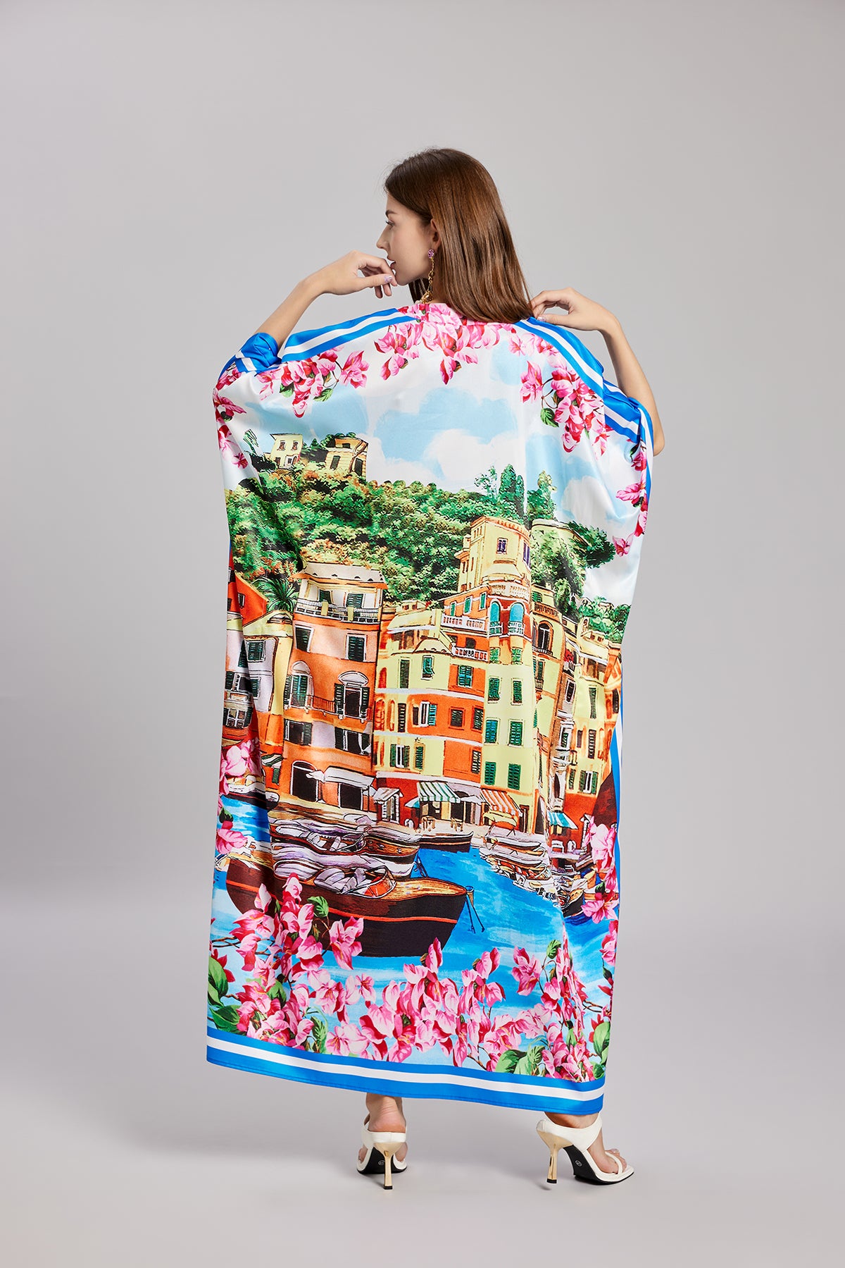 Women's 's Vintage Printed Long-Sleeve Dress
