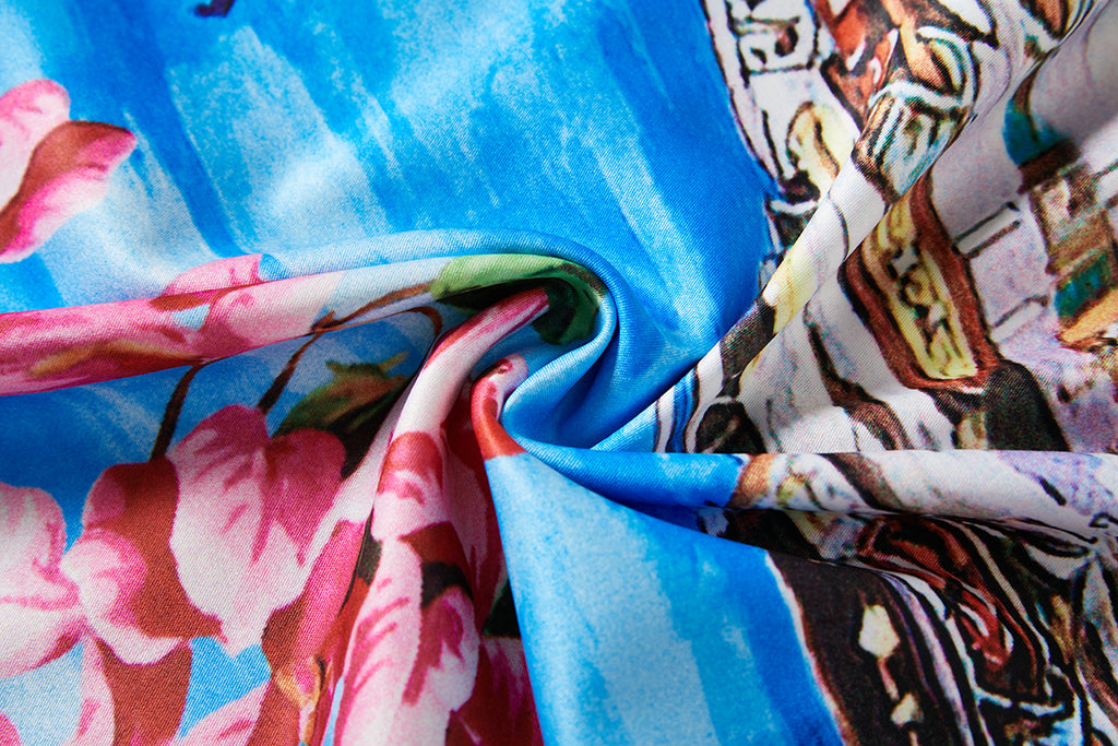Women's 's Vintage Printed Long-Sleeve Dress
