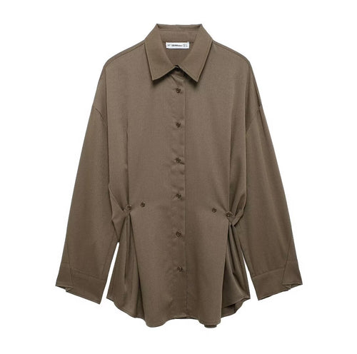 Women Clothing Autumn Winter British Women Shirt Waist Adjustable Loose Top