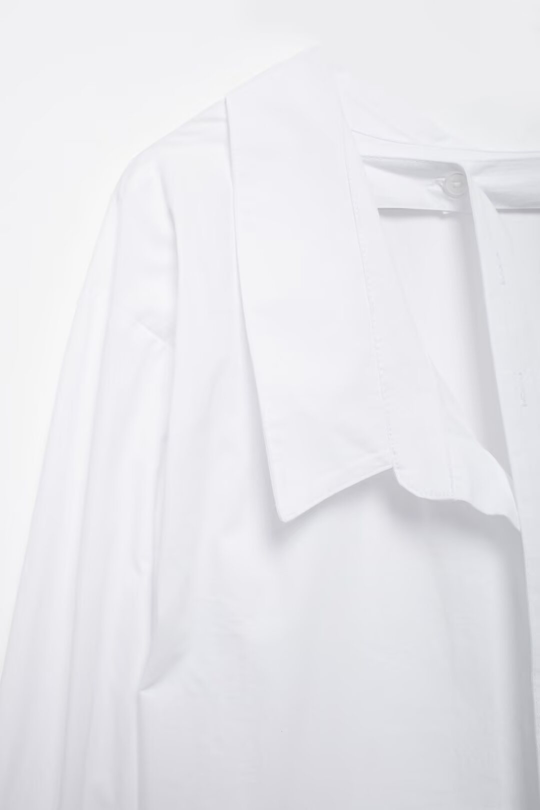 Women's Long Sleeve Single Breasted V Neck Pure White Shirt