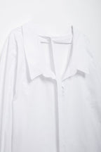 Women's Long Sleeve Single Breasted V Neck Pure White Shirt