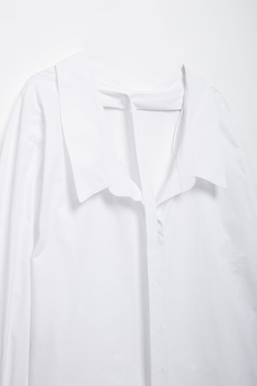 Women's Long Sleeve Single Breasted V Neck Pure White Shirt