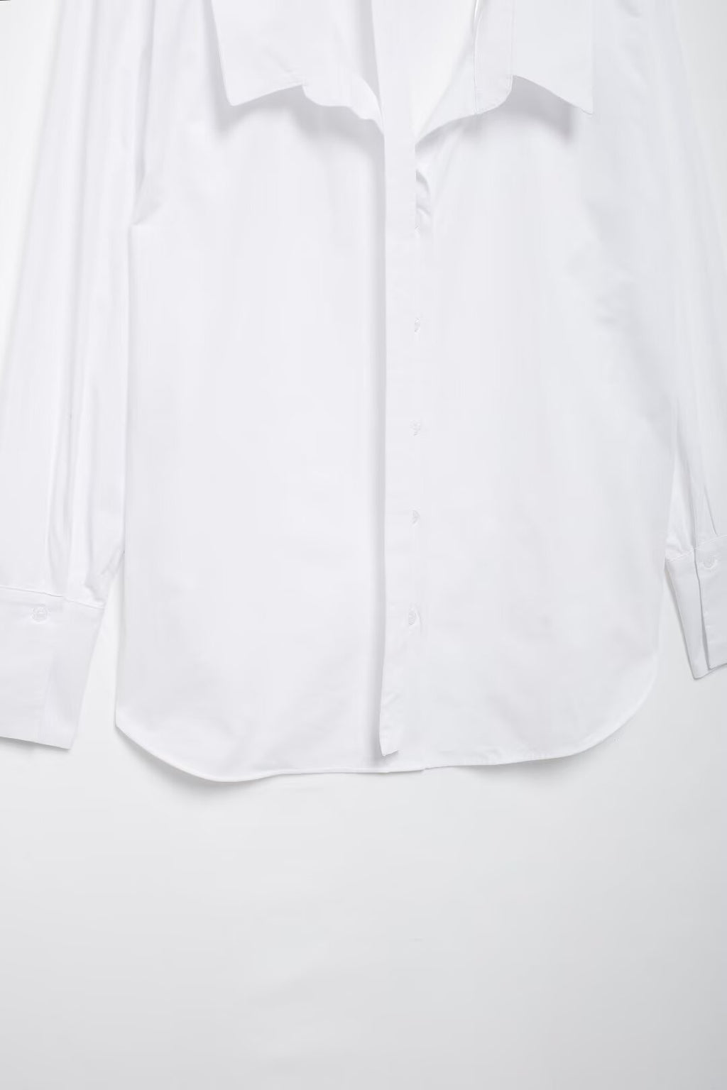 Women's Long Sleeve Single Breasted V Neck Pure White Shirt