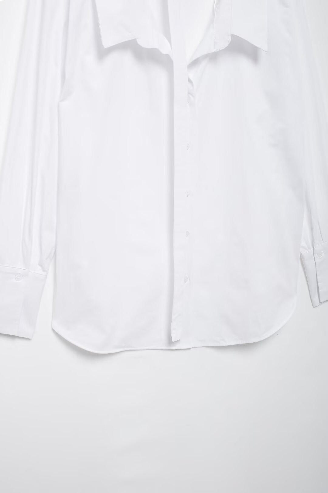 Women's Long Sleeve Single Breasted V Neck Pure White Shirt