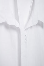 Women's Long Sleeve Single Breasted V Neck Pure White Shirt