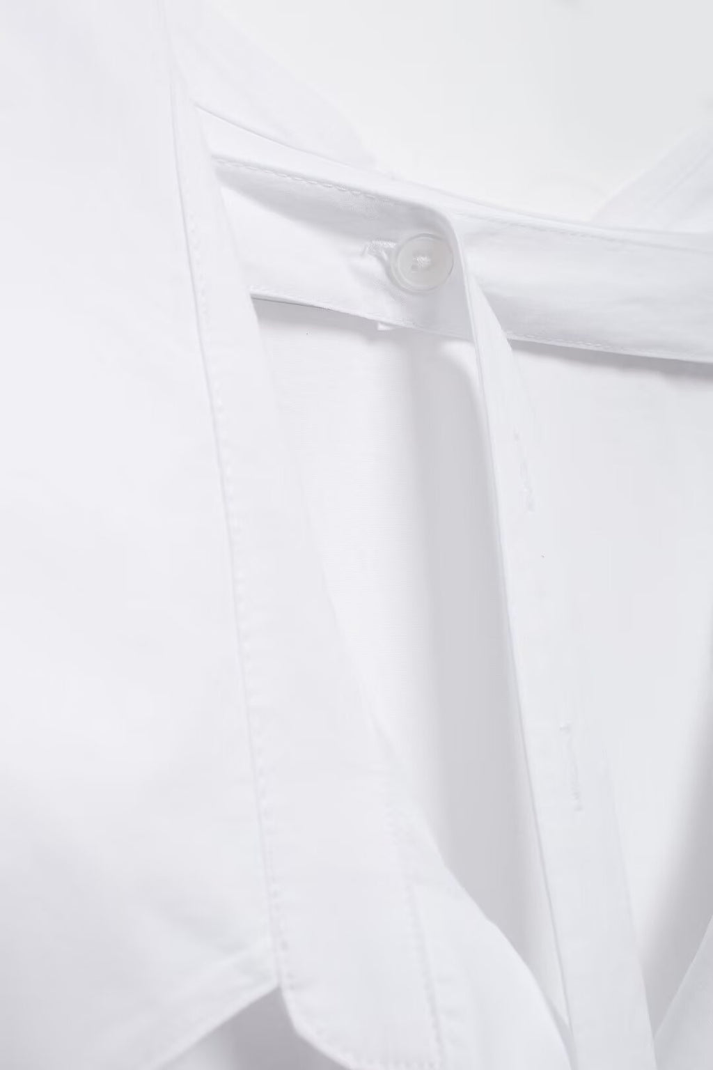 Women's Long Sleeve Single Breasted V Neck Pure White Shirt