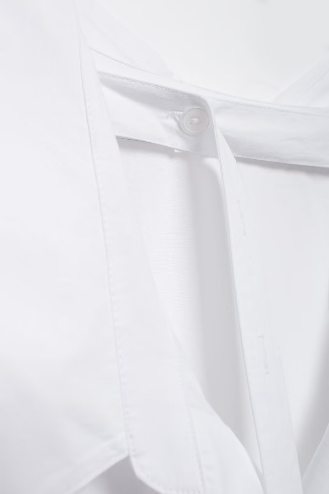 Women's Long Sleeve Single Breasted V Neck Pure White Shirt