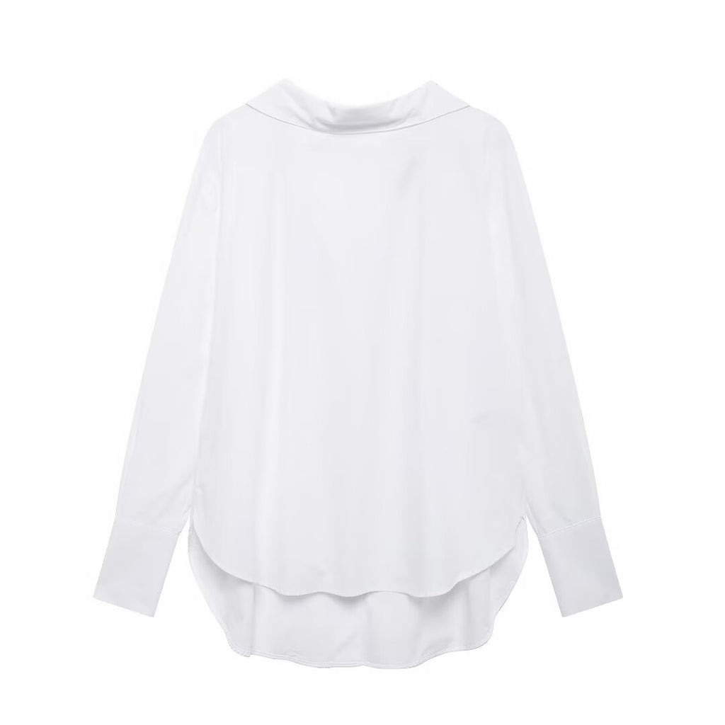 Women's Long Sleeve Single Breasted V Neck Pure White Shirt