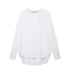 Women's Long Sleeve Single Breasted V Neck Pure White Shirt