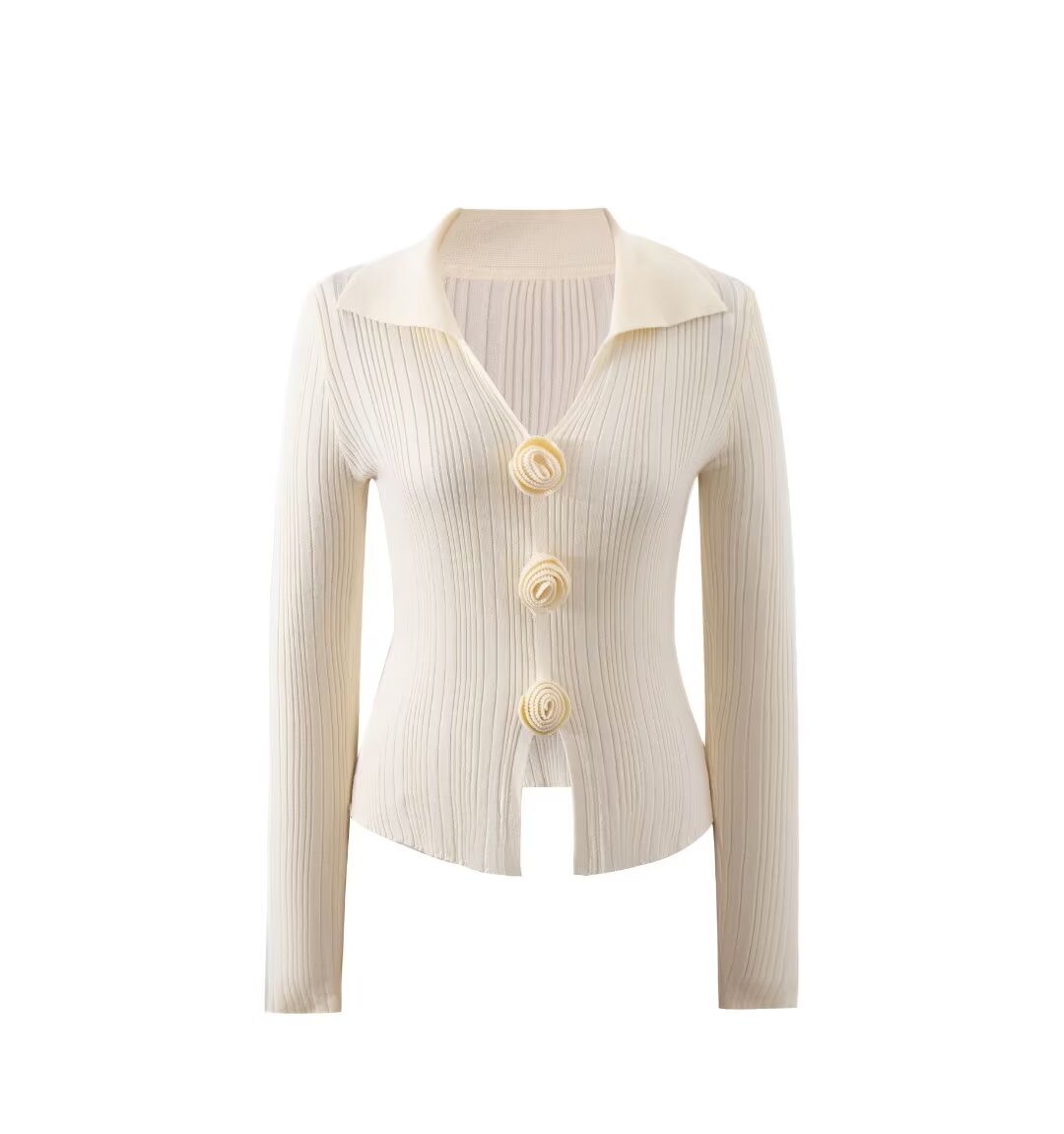 Women's Floral 3D Detail Polo Collar Sweater