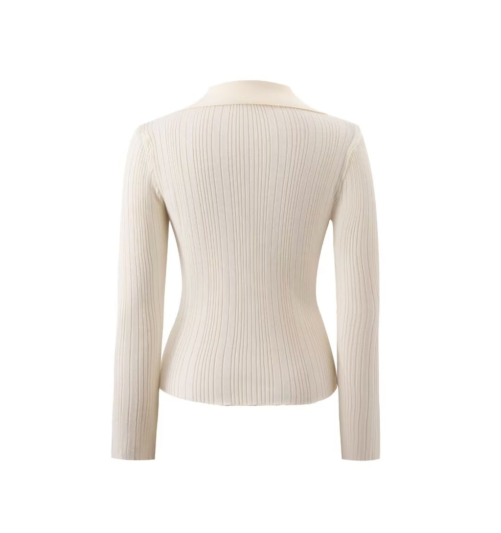 Women's Floral 3D Detail Polo Collar Sweater