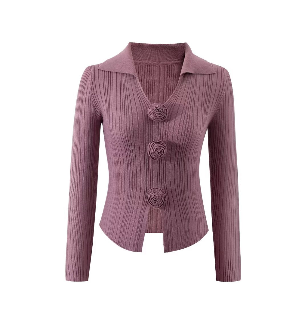 Women's Floral 3D Detail Polo Collar Sweater