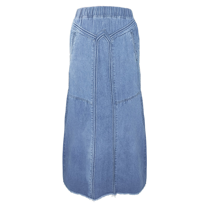Pring Summer Denim A Binding Tape Brushed Elastic High Skirt