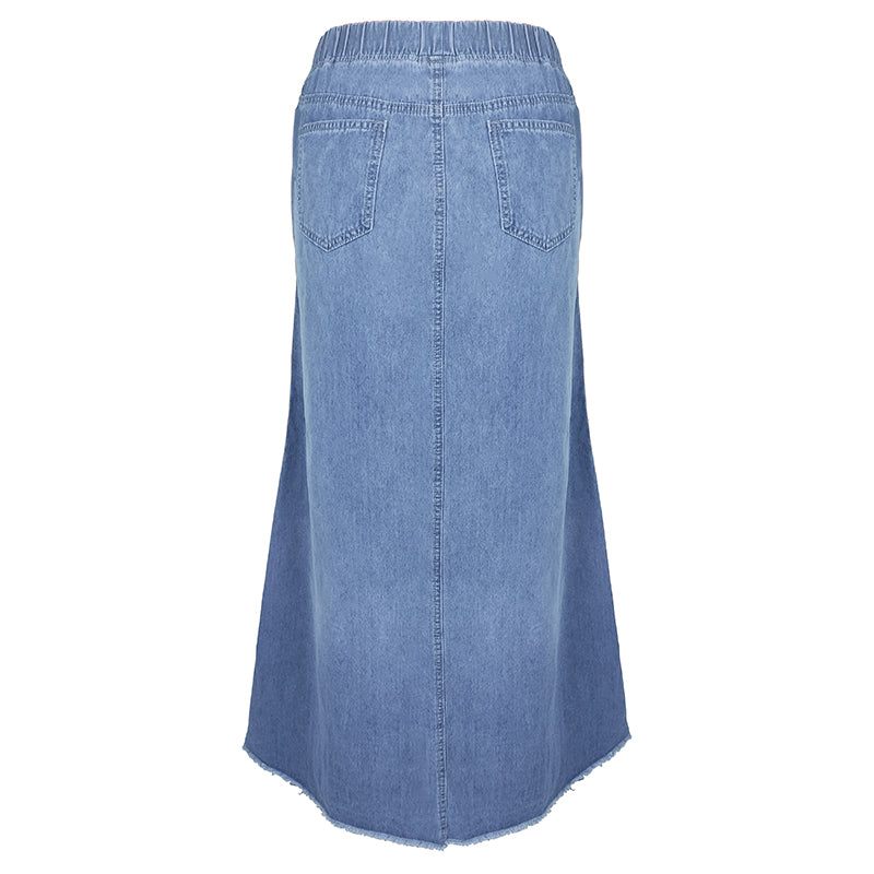 Pring Summer Denim A Binding Tape Brushed Elastic High Skirt